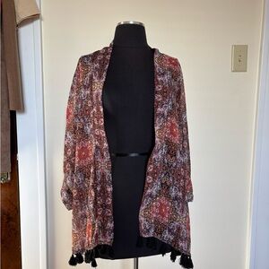 One Size Garage Multicolor Open-Front Duster Wrap Tassels